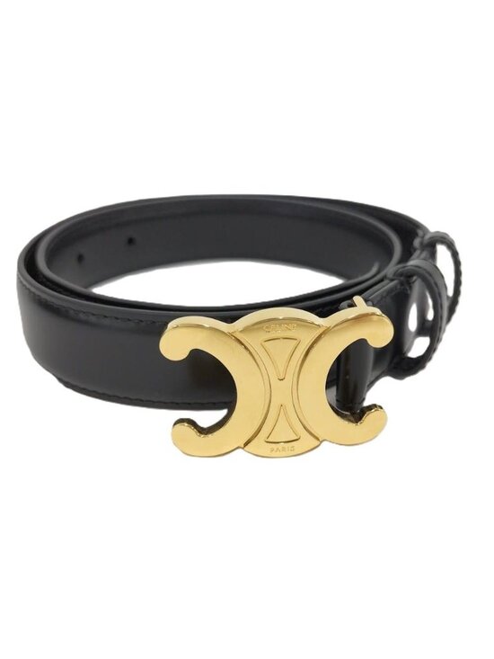 Celine Belt Triomphe Gold Leather Black main image 4